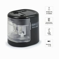 Rapesco 1449 PS12-USB Automatický elektrický strúhadlo na ceruzky, na USB a batérie, čierne 2
