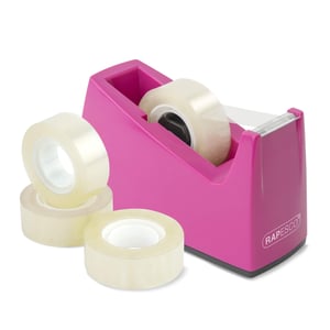 Rapesco 1621 300 držač ljepljive trake s jezgrom od 25 mm, hot pink boja, uključene 4 role