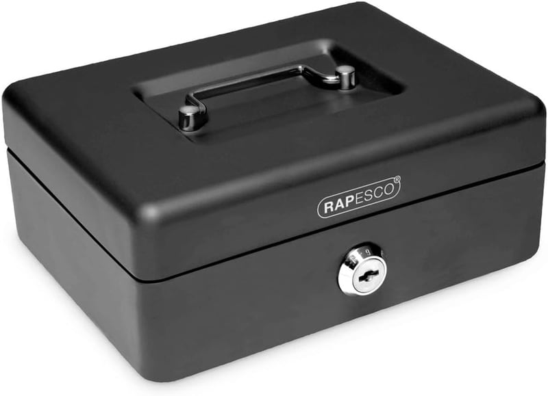 Rapesco Fém Pénzkazetta Kulccsal 25cm Fekete Biztonsági Pénztartó - 25 cm