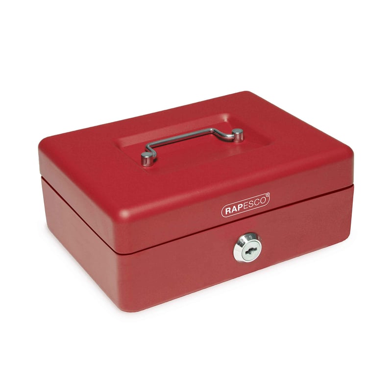 Casetă de valori metalică Rapesco SB0008R1 cu cheie, 20 cm, Roșu