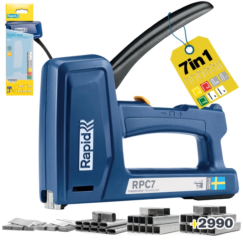 Capsator manual rapid 7 în 1 pentru capse, cuie, piroane și cleme pentru cabluri RPC7