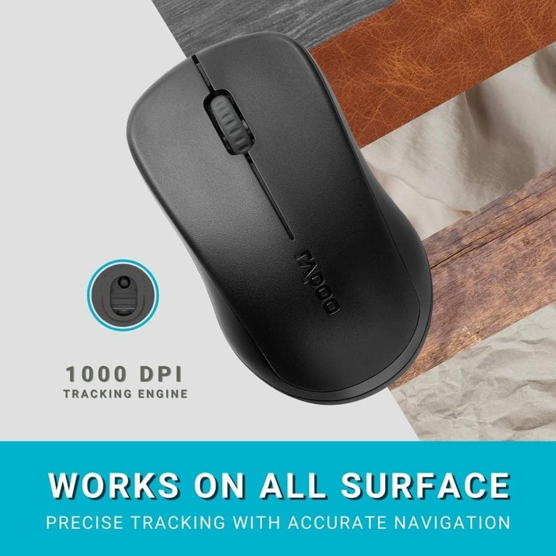 Rapoo 1620 2.4GHz Vezeték nélküli Optikai Egér Fekete - 11,1 x 6,4 x 4 cm, Single, black, 2.4 GHz wireless
