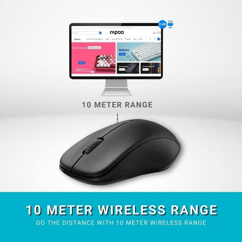 Rapoo 1620 2.4GHz Vezeték nélküli Optikai Egér Fekete - 11,1 x 6,4 x 4 cm, Single, black, 2.4 GHz wireless