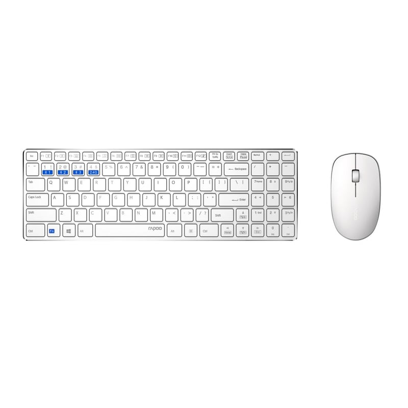 Bezdrôtový set klávesnice a myši Rapoo 9300M, 1300 DPI, výdrž batérie 12 mesiacov, rozloženie QWERTZ, pre PC a Mac, biela