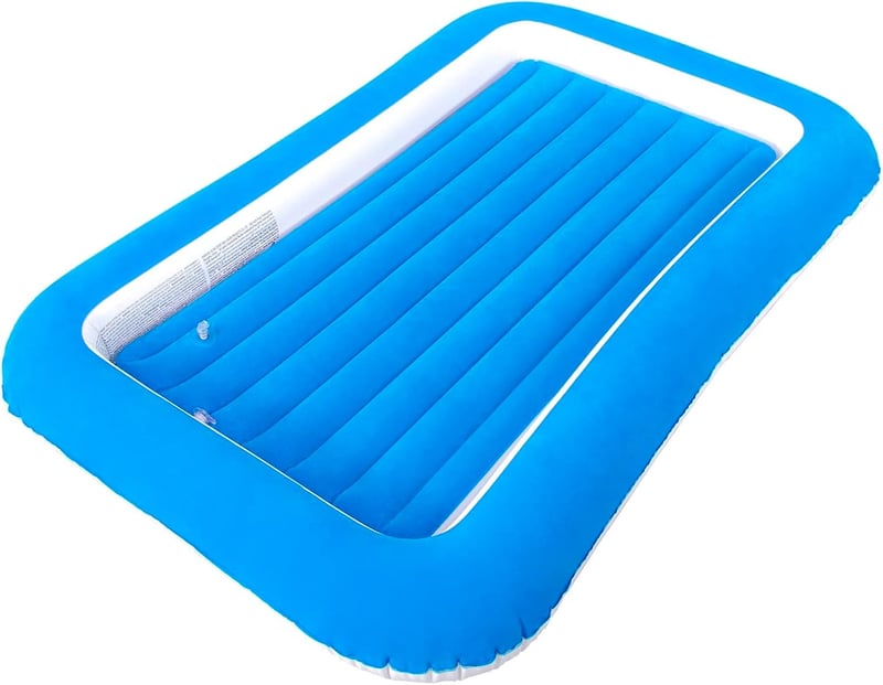 RAPTAVIS Felfújható Utazóágy Kisgyermekeknek Védőkorláttal - Kék Gyerekmatrac Utazáshoz 152x89 cm