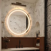 Ratsamee 60 cm okrúhle kúpeľňové nástenné zrkadlo s predným LED osvetlením, funkciou proti zahmlievaniu, stmievaním a 3 nastaviteľnými teplotami farieb svetla 8