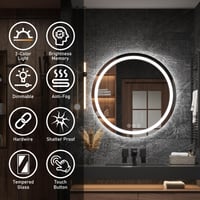 Ratsamee 60 cm okrúhle kúpeľňové nástenné zrkadlo s predným LED osvetlením, funkciou proti zahmlievaniu, stmievaním a 3 nastaviteľnými teplotami farieb svetla 4