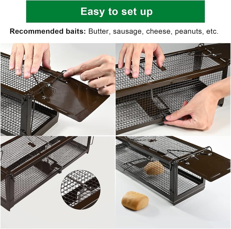 RatzFatz Élő Egérfogó Csapda 32cm Kétajtós Fém Egerek Patkányok Fogásához - 1Pcs
