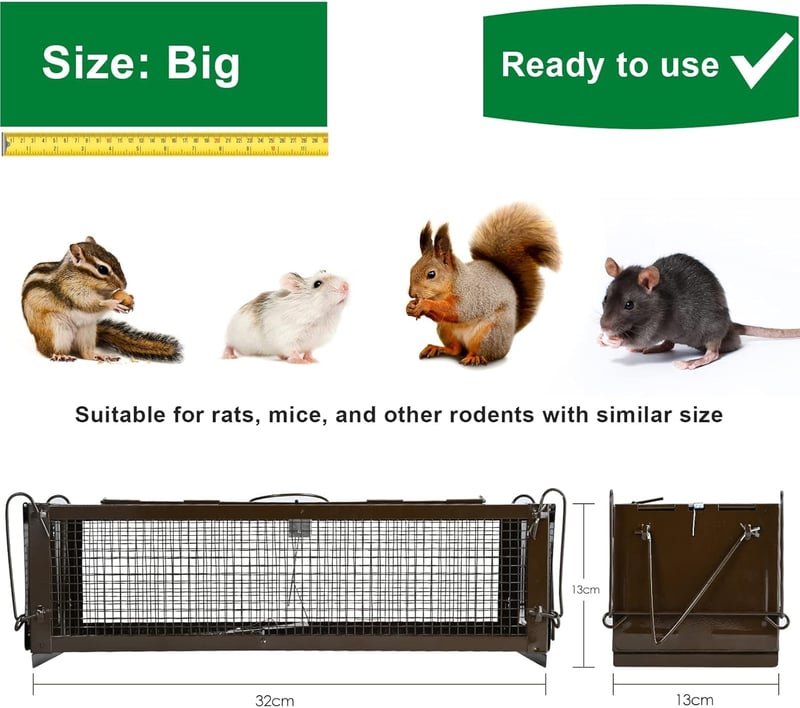 RatzFatz Élő Egérfogó Csapda 32cm Kétajtós Fém Egerek Patkányok Fogásához - 1Pcs