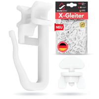 Súprava klzákov na záclonové koľajnice Raumhero X-Gleiter, 100 ks, štandardná veľkosť 6 mm, so 6 zarážkami, biela, vyrobené v Nemecku 1