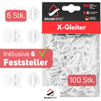 Súprava klzákov na záclonové koľajnice Raumhero X-Gleiter, 100 ks, štandardná veľkosť 6 mm, so 6 zarážkami, biela, vyrobené v Nemecku 6