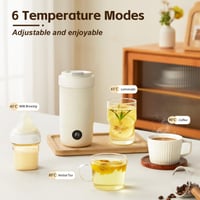 Cestovná rýchlovarná kanvica Rauwseul 400 ml s napeňovačom studeného a teplého mlieka, 3 stupne miešania, 6 teplotných úrovní, dotykové ovládanie, nehrdzavejúca oceľ 304, 350 W, mlieko/káva/proteín 4