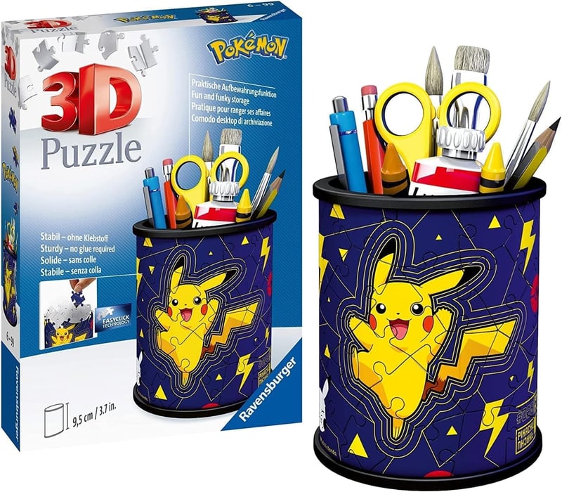 3D puzzle Ravensburger 11257 Pokémon Pikachu peračník – 54 dielikov, stolový organizér pre deti a dospelých, od 6 rokov
