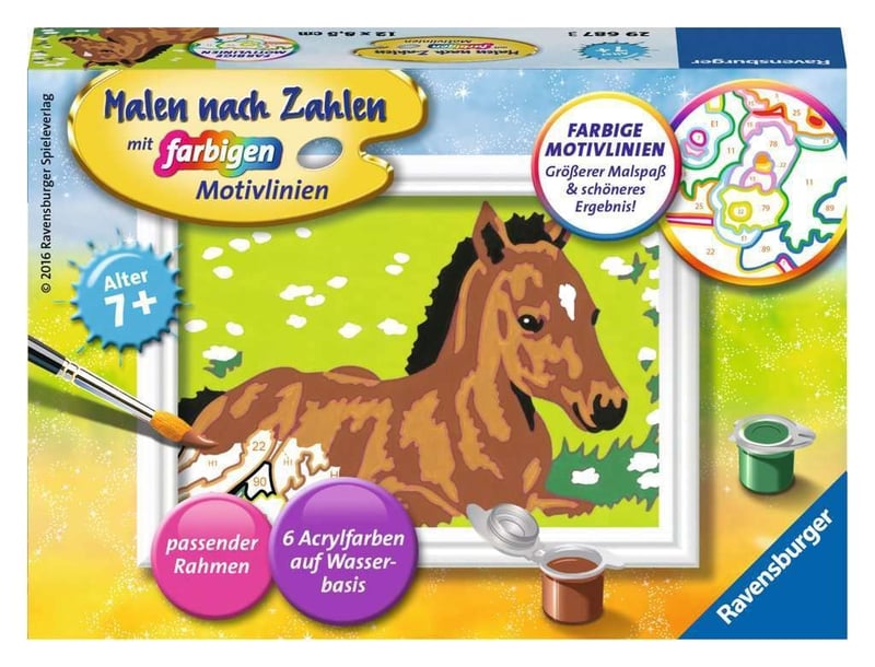 Ravensburger CreArt 29687 Maličké žriebätko – Maľovanie podľa čísel pre deti od 7 rokov, s rámom, štetcom a akrylovými farbami, 12x8,5 cm