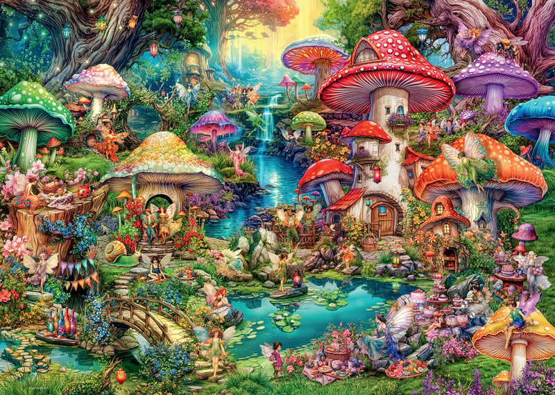 Puzzle Ravensburger Merry Mushroom Village – 1000 dielikov – 70x50 cm
