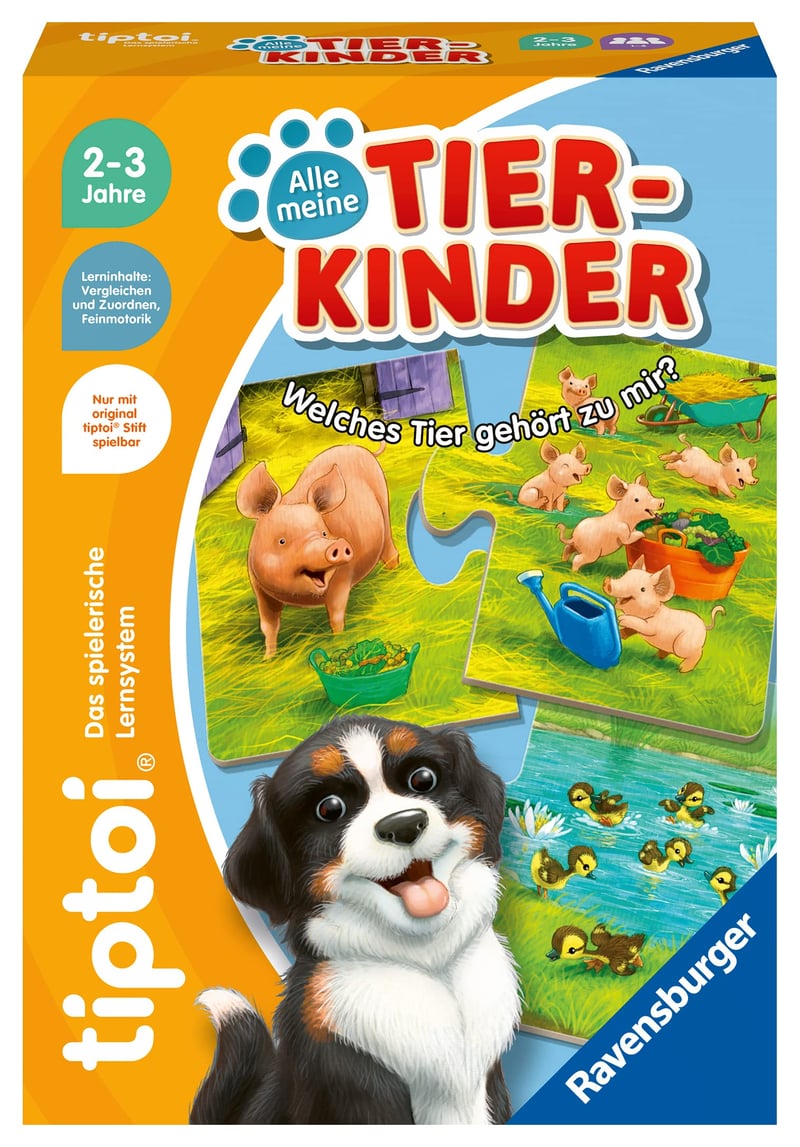 Ravensburger tiptoi 00108 Alle Meine Tierkinder Vzdelávacia spoločenská hra od 2 rokov – Interaktívna náučná hra pre najmenších, darček k narodeninám
