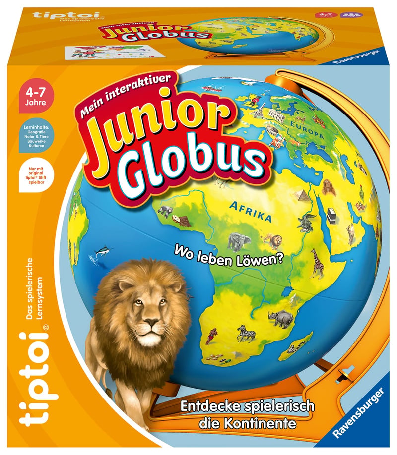 Glob interactiv pentru copii Ravensburger tiptoi 00115 – diametru 23 cm, cu suport rotativ, începând de la 4 ani
