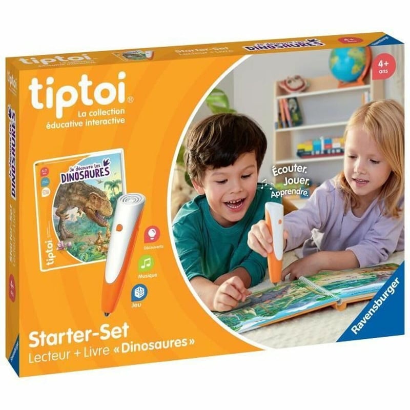 Ravensburger tiptoi Štartovacia sada – Interaktívne pero + Kniha Objavovanie dinosaurov – Francúzska verzia – Elektronická vzdelávacia hra bez obrazovky