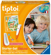 Ravensburger Tiptoi štartovacia súprava Deluxe s elektronickým perom, nabíjacou stanicou a obrázkovou knihou o zvieratkách, francúzska verzia, elektronická vzdelávacia hra od 3 rokov 1