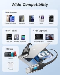 RAVIAD 100W USB-C kábel 2db 1m gyorstöltő PD QC3.0 LED kijelzővel iPhone Galaxy MacBook 7