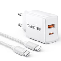 RAVIAD 33W USB-C Gyors Töltő GaN, 2 Port + 2m Kábel iPhone iPad MacBook Samsung 1