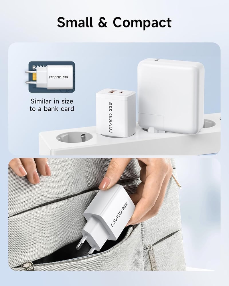 RAVIAD 33W USB-C Gyorstöltő 2 db GaN Technológia 2 Port iPhone 16 Galaxy S25 MacBook
