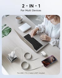 RAVIAD 33W USB-C Gyors Töltő GaN, 2 Port + 2m Kábel iPhone iPad MacBook Samsung 3
