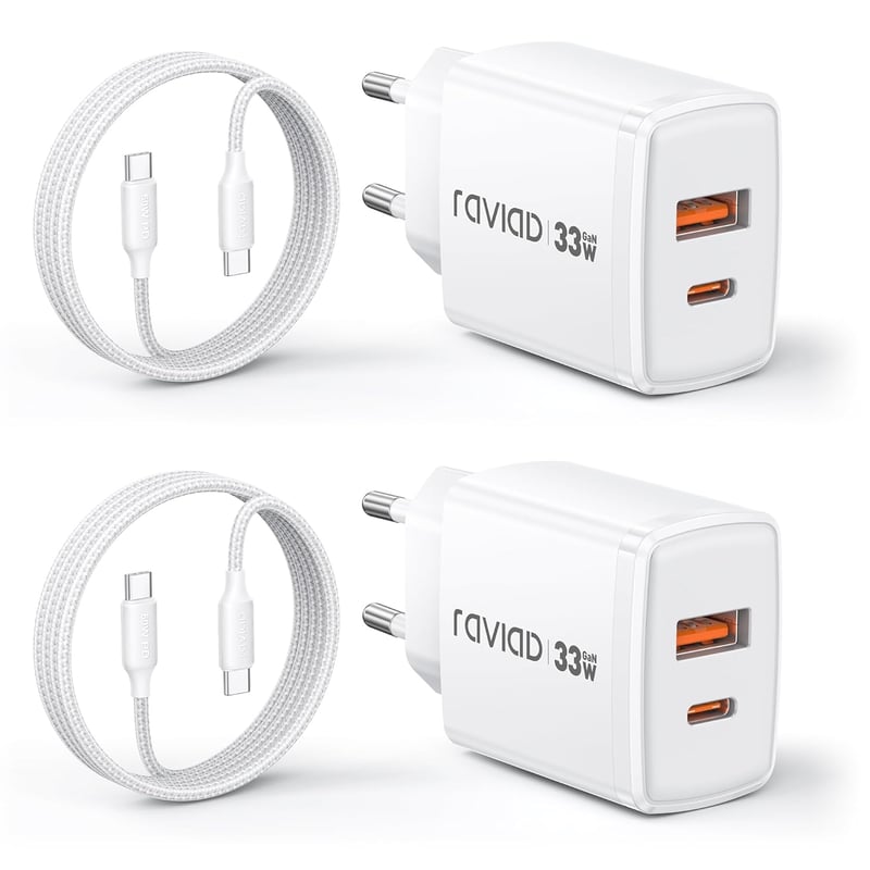 RAVIAD 33W USB-C Gyorstöltő 2 db GaN Technológia 2 Port iPhone 16 Galaxy S25 MacBook