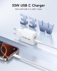 RAVIAD 33W USB-C Gyorstöltő 2 db GaN Technológia 2 Port iPhone 16 Galaxy S25 MacBook 2