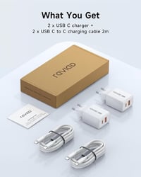 RAVIAD 33W USB-C Gyorstöltő 2 db GaN Technológia 2 Port iPhone 16 Galaxy S25 MacBook 6