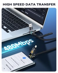 RAVIAD 4 v 1 viacúčelový USB nabíjací kábel 2 m, 240 W, RGB LED, USB-C/USB-A na Lightning a Type-C, iPhone 16/15/14, Samsung S24, Huawei, MacBook 4