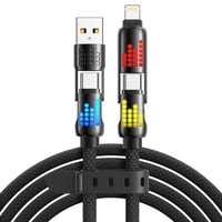 RAVIAD 4 v 1 viacúčelový USB nabíjací kábel 2 m, 240 W, RGB LED, USB-C/USB-A na Lightning a Type-C, iPhone 16/15/14, Samsung S24, Huawei, MacBook 1