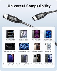 RAVIAD USB-C kábel 2db 15cm 100W gyorstöltés iPhone Samsung MacBook 7