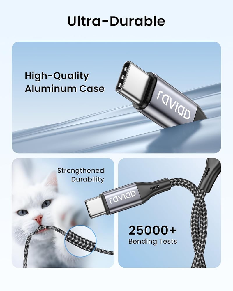 RAVIAD USB-C kábel 2db 1m nylon gyorstöltés iPhone Samsung Huawei szürke
