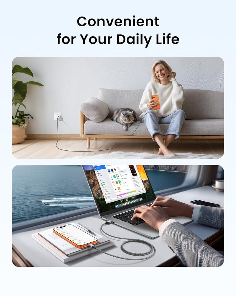 RAVIAD USB-C kábel 2db 1m nylon gyorstöltés iPhone Samsung Huawei szürke