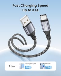 RAVIAD USB-C kábel 2db 1m nylon gyorstöltés iPhone Samsung Huawei szürke 2