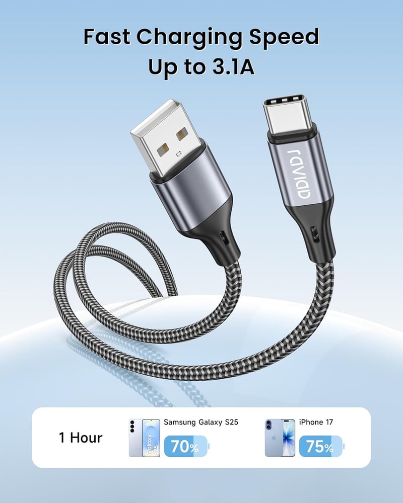 RAVIAD USB-C kábel 2db 1m nylon gyorstöltés iPhone Samsung Huawei szürke