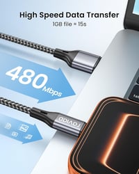 RAVIAD USB-C kábel 2db 1m nylon gyorstöltés iPhone Samsung Huawei szürke 3
