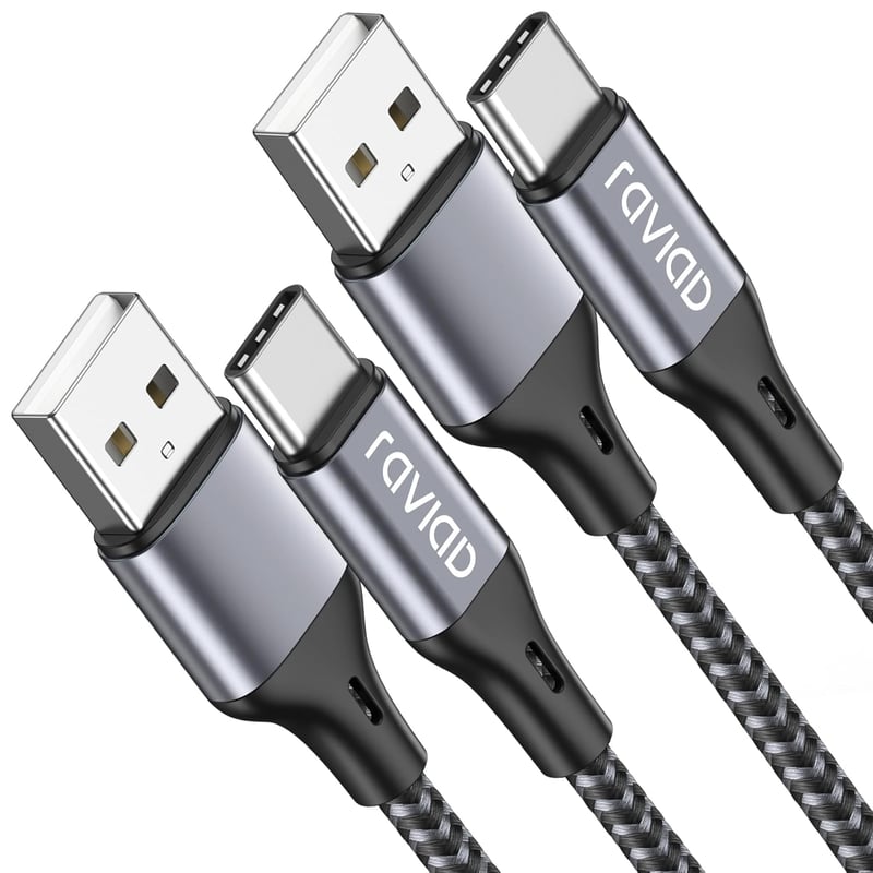 RAVIAD USB-C kábel 2db 1m nylon gyorstöltés iPhone Samsung Huawei szürke