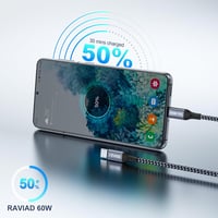 RAVIAD USB-C kábel 2m, 60W gyorstöltés iPhone 15/Pro/Max, MacBook, Samsung 3
