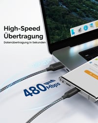 RAVIAD USB-C – USB-A kábel 3 m, 3.1A rýchlonabíjací kábel, kompatibilný s QC3.0, dlhý nabíjací kábel 4