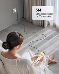 RAVIAD USB-C – USB-A kábel 3 m, 3.1A rýchlonabíjací kábel, kompatibilný s QC3.0, dlhý nabíjací kábel 6