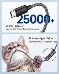 RAVIAD USB-C – USB-A kábel 3 m, 3.1A rýchlonabíjací kábel, kompatibilný s QC3.0, dlhý nabíjací kábel 5