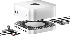 RayCue Mac Mini M4 dokkoló alumínium állvánnyal, HDMI hub, SSD ház és USB-C töltéssel