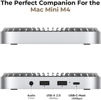 RayCue Mac Mini M4/M4 Pro alumínium hub állvánnyal, NVMe SSD tárolóval, USB-A, USB-C és audio jack 2
