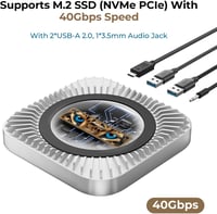 RayCue Mac Mini M4/M4 Pro alumínium hub állvánnyal, NVMe SSD tárolóval, USB-A, USB-C és audio jack 4