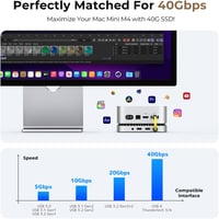 RayCue Mac Mini M4/M4 Pro alumínium hub állvánnyal, NVMe SSD tárolóval, USB-A, USB-C és audio jack 5
