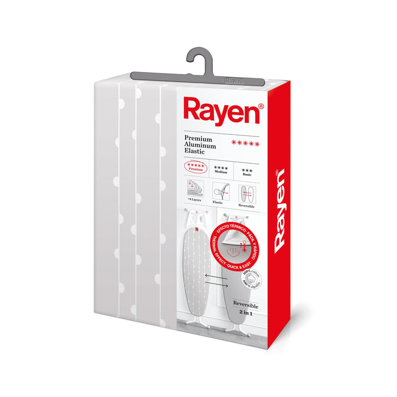 Rayen Premium navlaka za dasku za glačanje s EasyClip pričvršćivanjem, četveroslojni materijal od pjene, flisa i platna, gornji sloj s titanijskim premazom