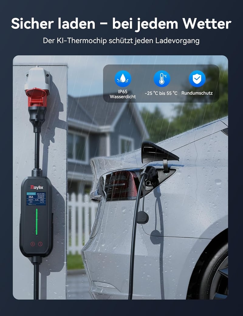 Raylix 11 kW mobil töltődoboz Type 2 kábellel, 7m, 3 fázis, áramszabályozás