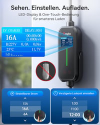 Raylix 11 kW mobil töltődoboz Type 2 kábellel, 7m, 3 fázis, áramszabályozás 5